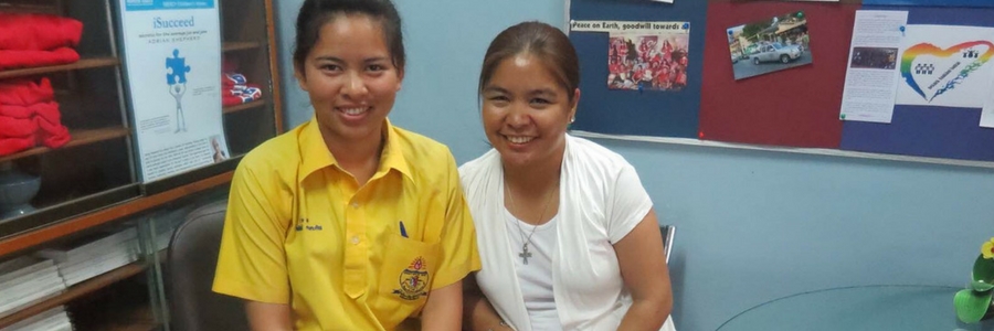 Patcharamanee Kongkakid (left) with a Mercy Pattaya staff member (right).